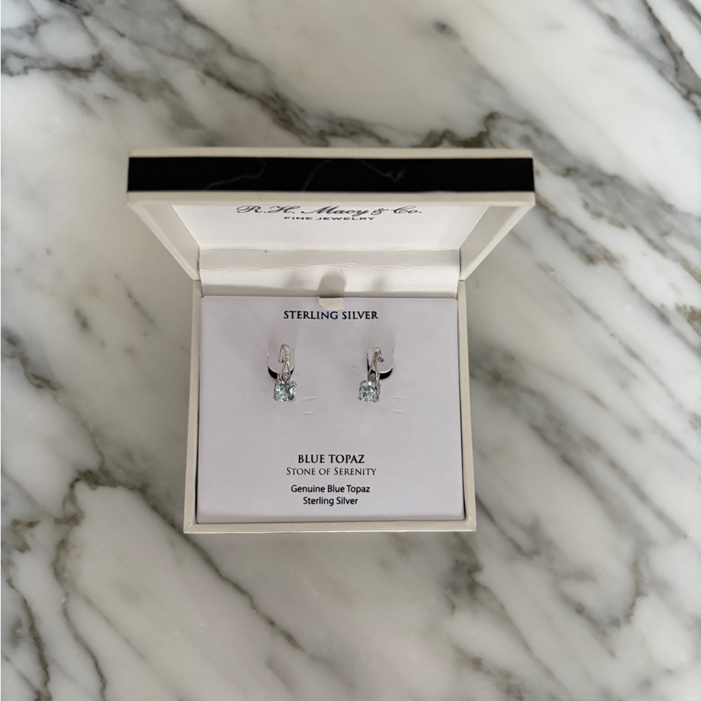 Macy's NEW Sterling Silver Earrings with Genuine Blue Topaz